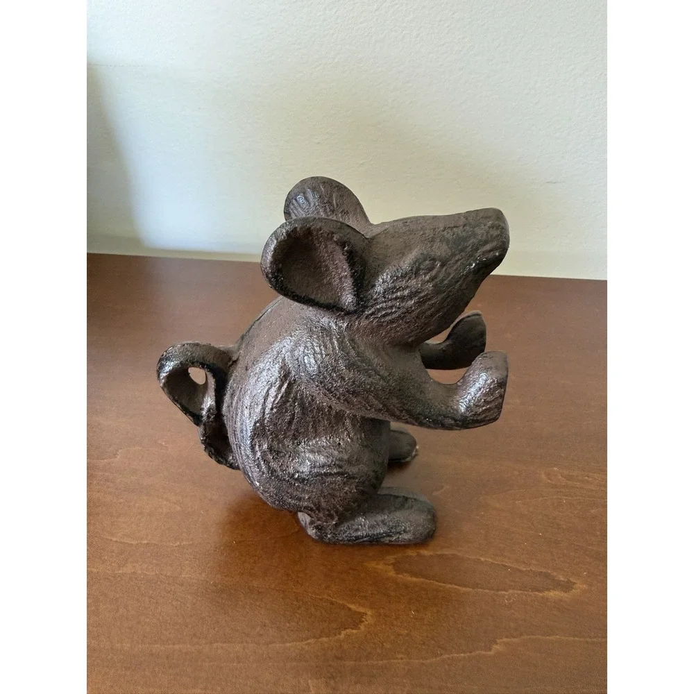 Cast Iron Bronze Color Mouse Door Stop Bookend Rustic Whimsical Whimsy